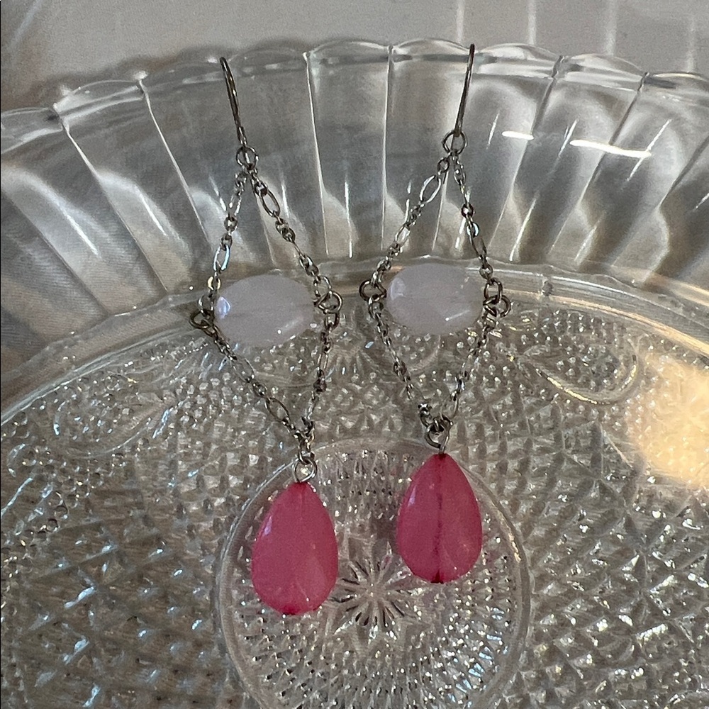 Pink and White Dangle Earrings
